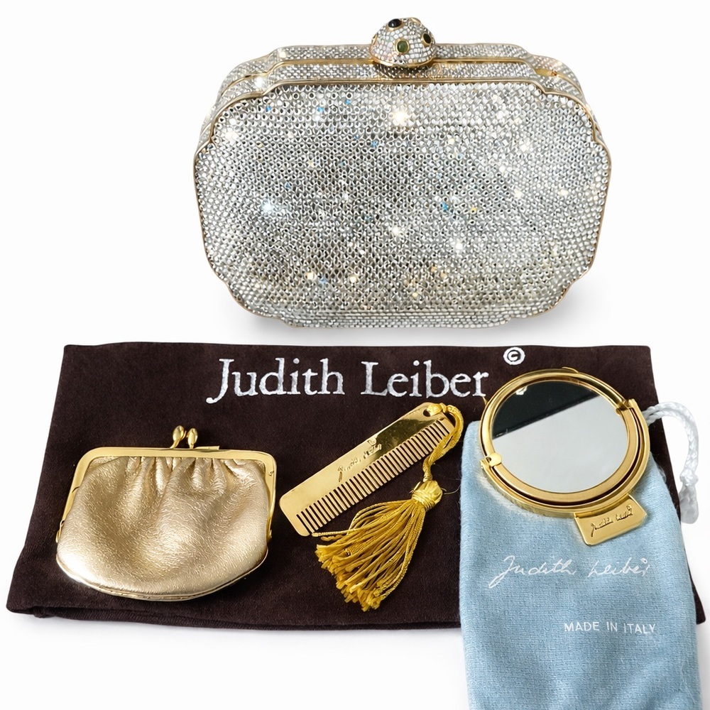 Judith Leiber Swarovski Crystal Minaudiere Clutch Full Set Evening Bag Chain - Picture 5 of 15